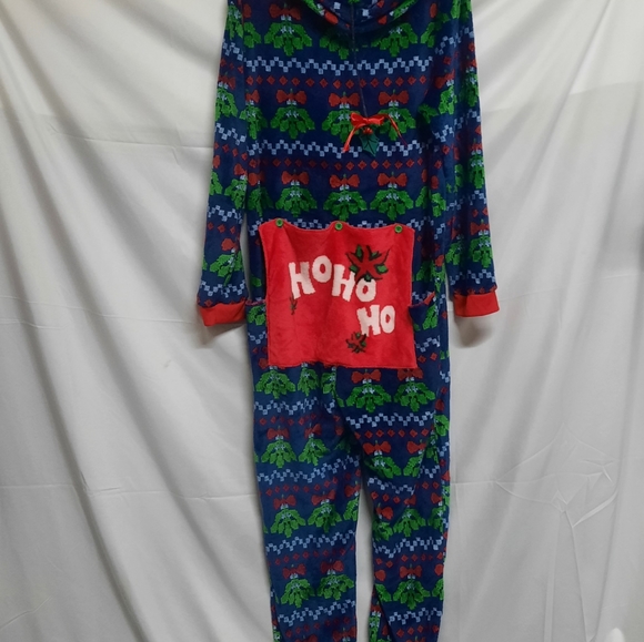 NWOT December 25th Christmas MIstletoe Kiss Me Unionsuit 1 piece fleece XL - Picture 2 of 6